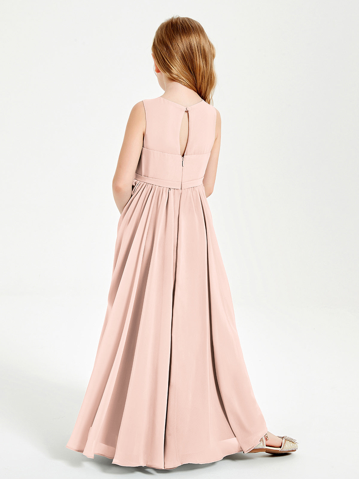 Chic Elegant Sleeveless Dresses for Junior Bridesmaids Pearl Pink